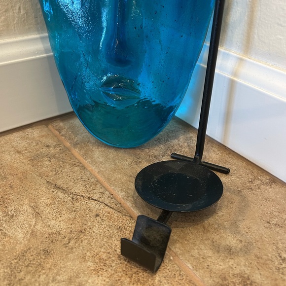 Teal Blue Glass Face Wall Art / Sconce / Candleholder - Picture 4 of 13
